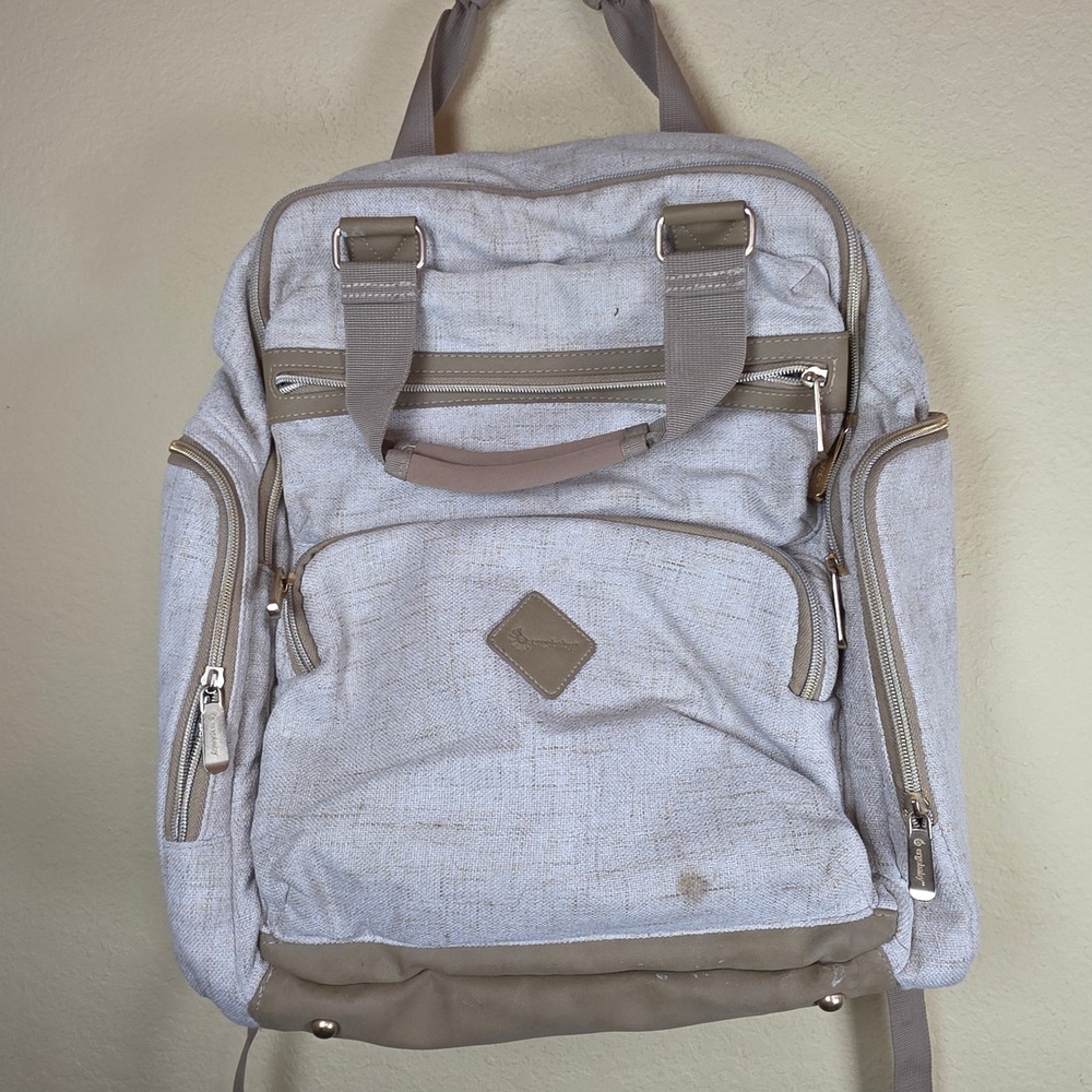 Ergobaby Diaper Bag‎ Backpack Tan Cream Neutral Insulated Bottle Pocket travel